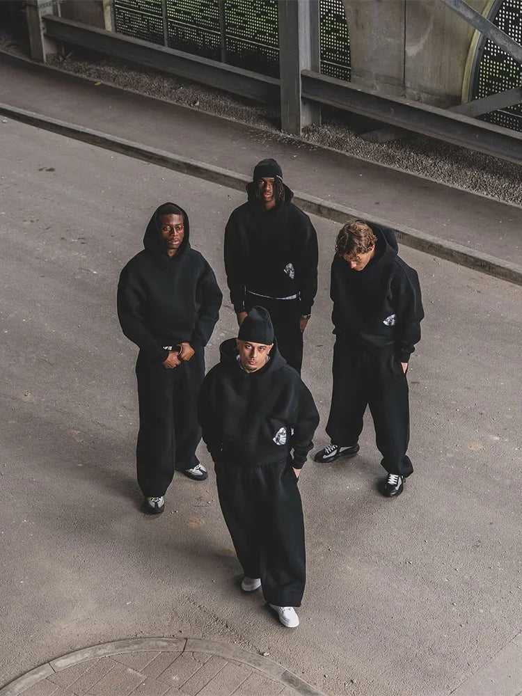 Trendy High Street Retro Casual Streetwear Sports Suit Y2K Harajuku Embroidered Hoodie Hip-hop Loose Sweatpants