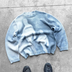 High Street Gradient Abstract Artistic Portrait Pattern Loose Knit Pullover European Punk Gothic Round Neck Long Sleeve Sweater