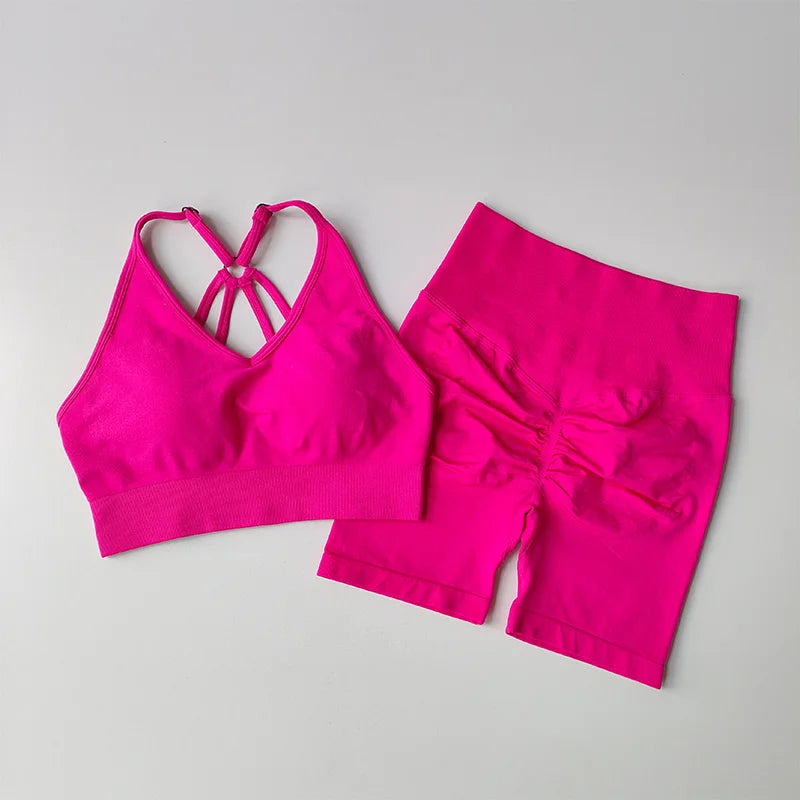 2 Pcs Yoga Sets High Waist Workout Outfits Gym Wear Gym Clothing Sports Suits Fitness Tracksuit Sportswear Shorts Suit