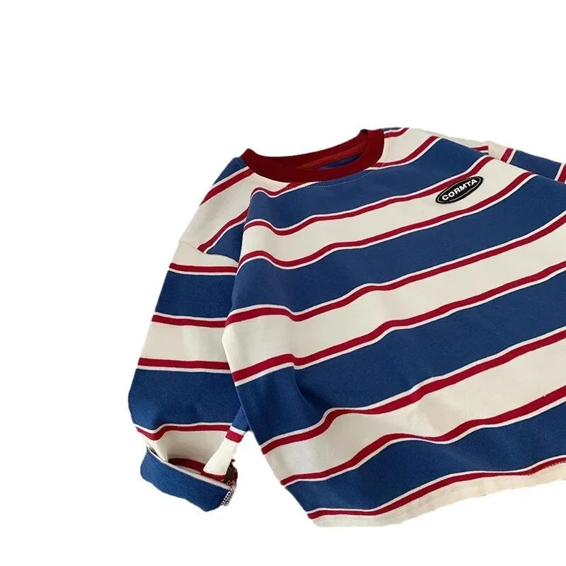 Stylish Boys' Striped Sweatshirt Comfortable Long Sleeve Top
