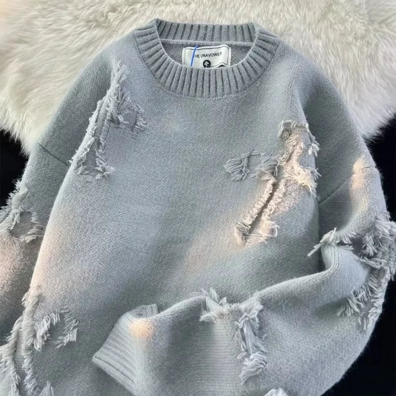 American Round Neck Long-sleeved Loose Sweater Sweater Jacquard Eye Pattern Hip Hop Casual Couple Pullover