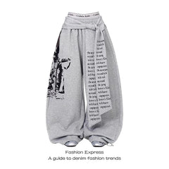 ZHIZOU Gray Gothic Baggy Y2k Letter Print Pants Harajuku 2000s Vintage Oversize Sweatpants Wide Leg Trousers