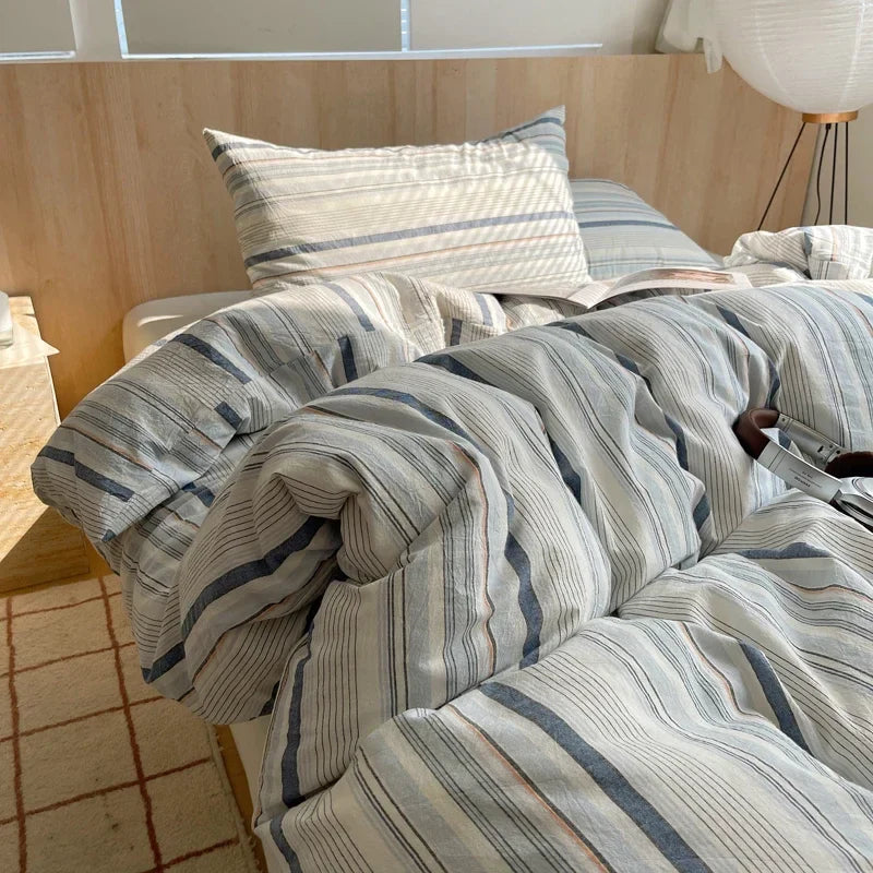 1pc Korean Cotton Pink Stripes Duvet Cover 150x200 Size Girl's Room housse de couette Skin friendly Breathable Comforter Sets