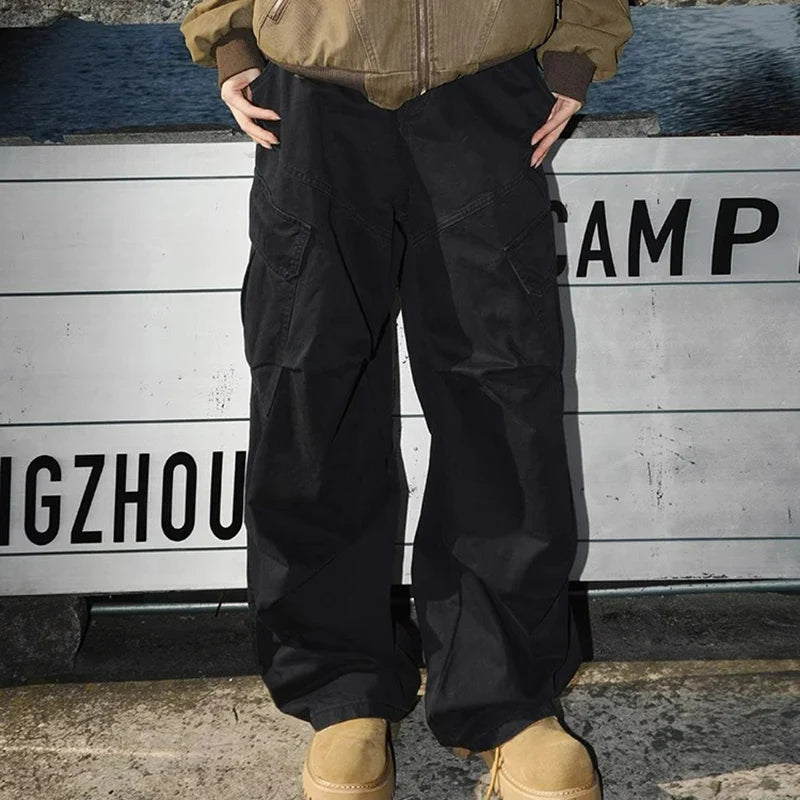 Big Pocket Cargo Pants Loose Straight Wide Leg Trousers Baggy Outdoor Workwear Pants Man Hip Hop Sweatpants