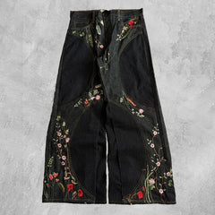 Y2K Floral Baggy Jeans Retro Blossom Embroidery Streamlined Unisex Streetwear Gothic High Street Oversized Wide Leg Pants