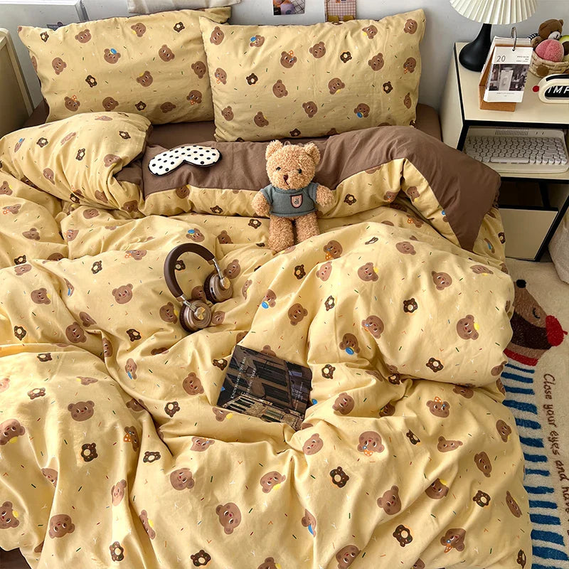 Soft Skin-friendly Bedding Set Comfortable Breathable Duvet Cover Set with Sheet Single Double Quilt Cover