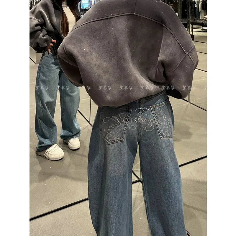 Loose Wide Leg Jeans Casual Pants Trousers Vintage Retro Design American Style Chic Distressed Oversized