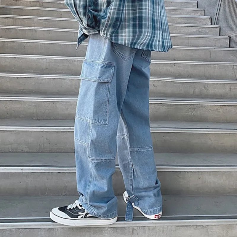 Cargo jeans Loose Straight Baggy Jeans Mopping pants hip hop Streetwear Skateboard Neutral denim Wide Leg Denim pants