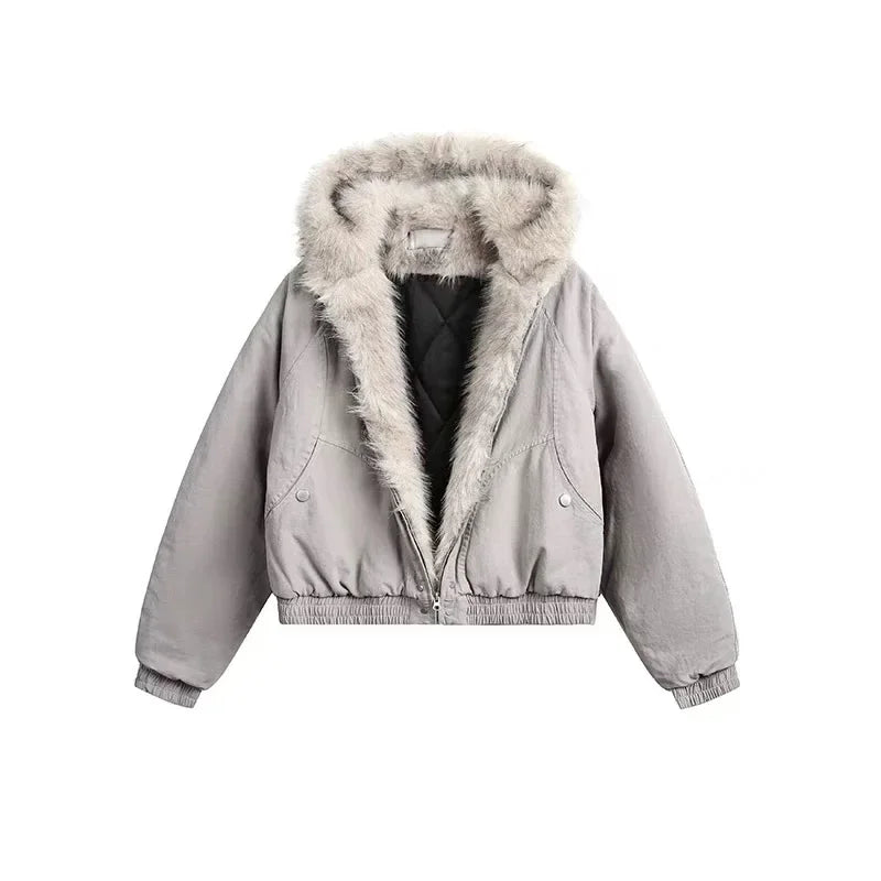 Y2K American Black Retro Wool Collar Thickened Cotton Jacket