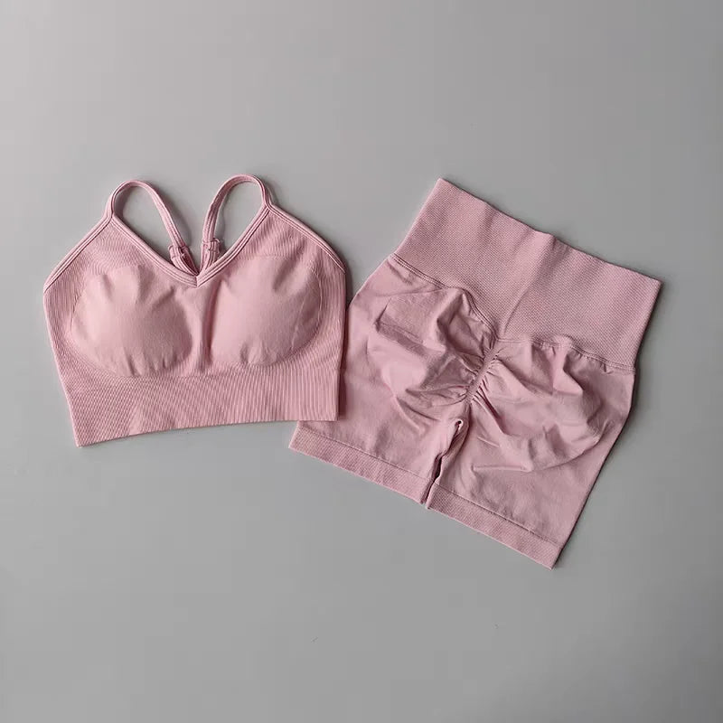 2 Pcs Yoga Sets High Waist Workout Outfits Gym Wear Gym Clothing Sports Suits Fitness Tracksuit Sportswear Shorts Suit