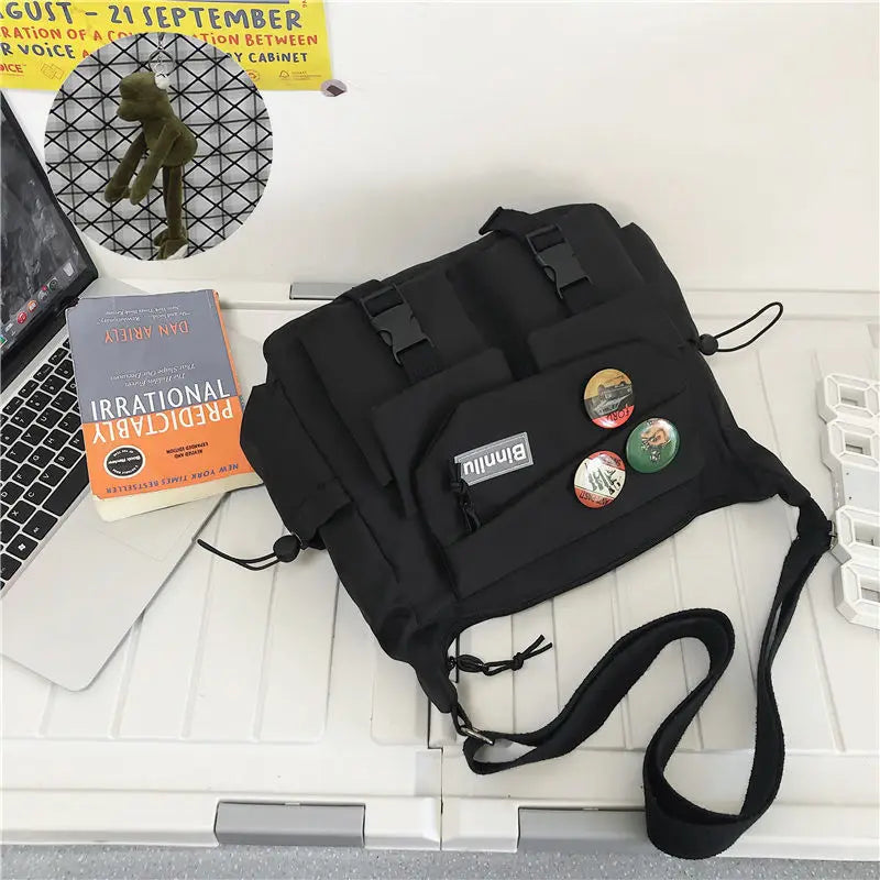 Japanese Simple Messenger Bag Student Nylon Waterproof Canvas Handbag Shoulder Crossbody Bags