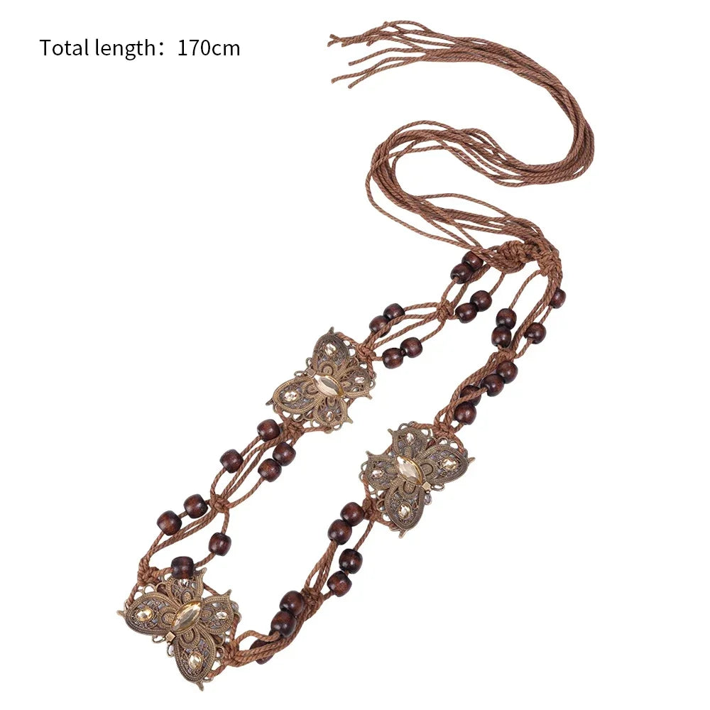 Butterfly Tassel Waist Chain Y2K Trendy Bohemian Belt Beach Accessories Vintage Flower Jean Skirt White Dress Belts