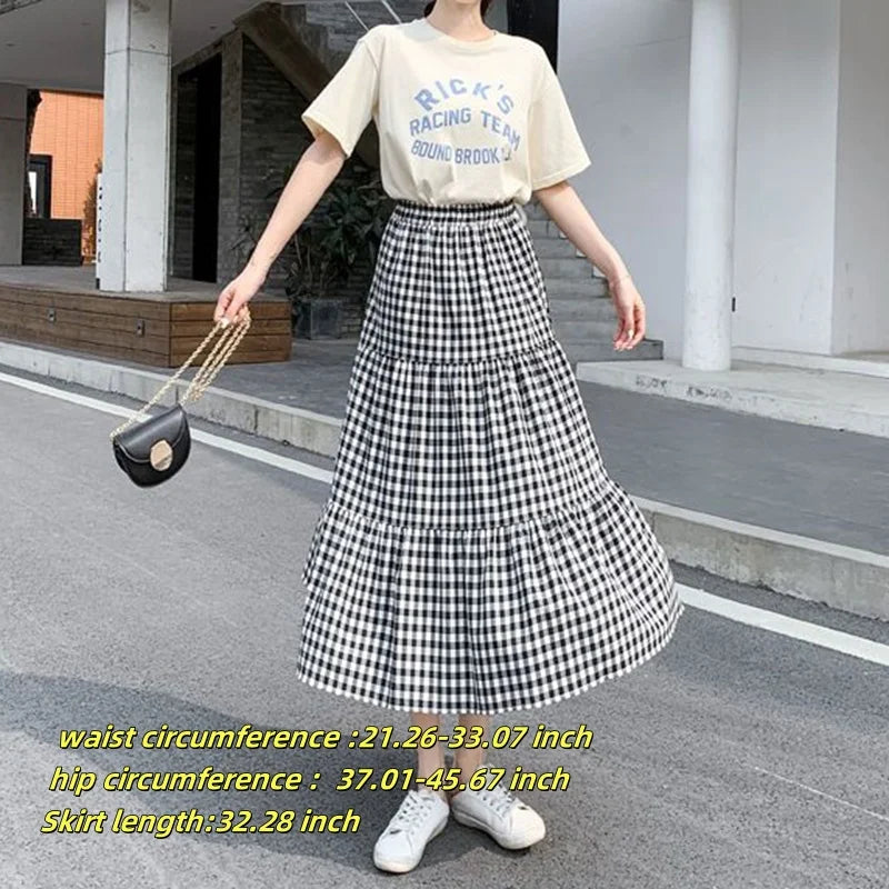 Casual Vintage Skirt Matching Chic Lady's White Skirt Sweet Girl's Cake Skirt Elastic Waist A-Line Mid Length Flare Skirt