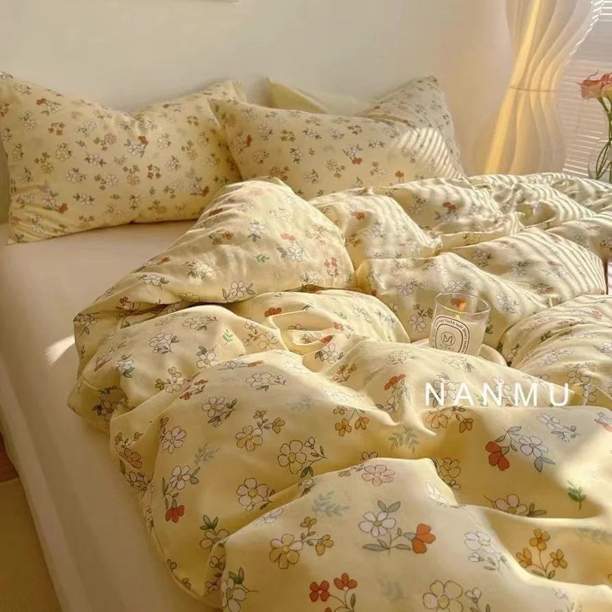 INS Nordic Pink Letter Bedding Set Four Pieces Quilt Cover Girls Single Twin Full Queen Size Duvet Cover Set