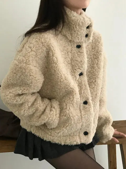 American Loose Short Lamb Wool Jacket High Street Lambswool Jacket Coat Jackets
