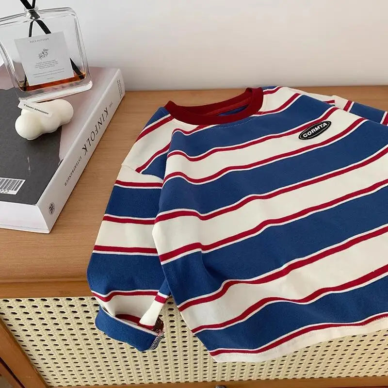 Stylish Boys' Striped Sweatshirt Comfortable Long Sleeve Top