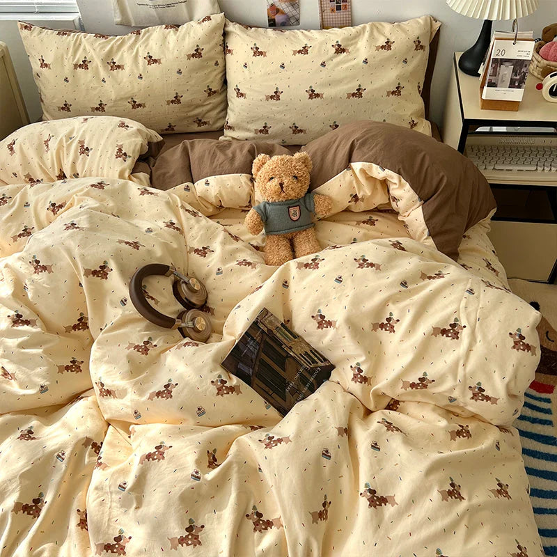 Soft Skin-friendly Bedding Set Comfortable Breathable Duvet Cover Set with Sheet Single Double Quilt Cover