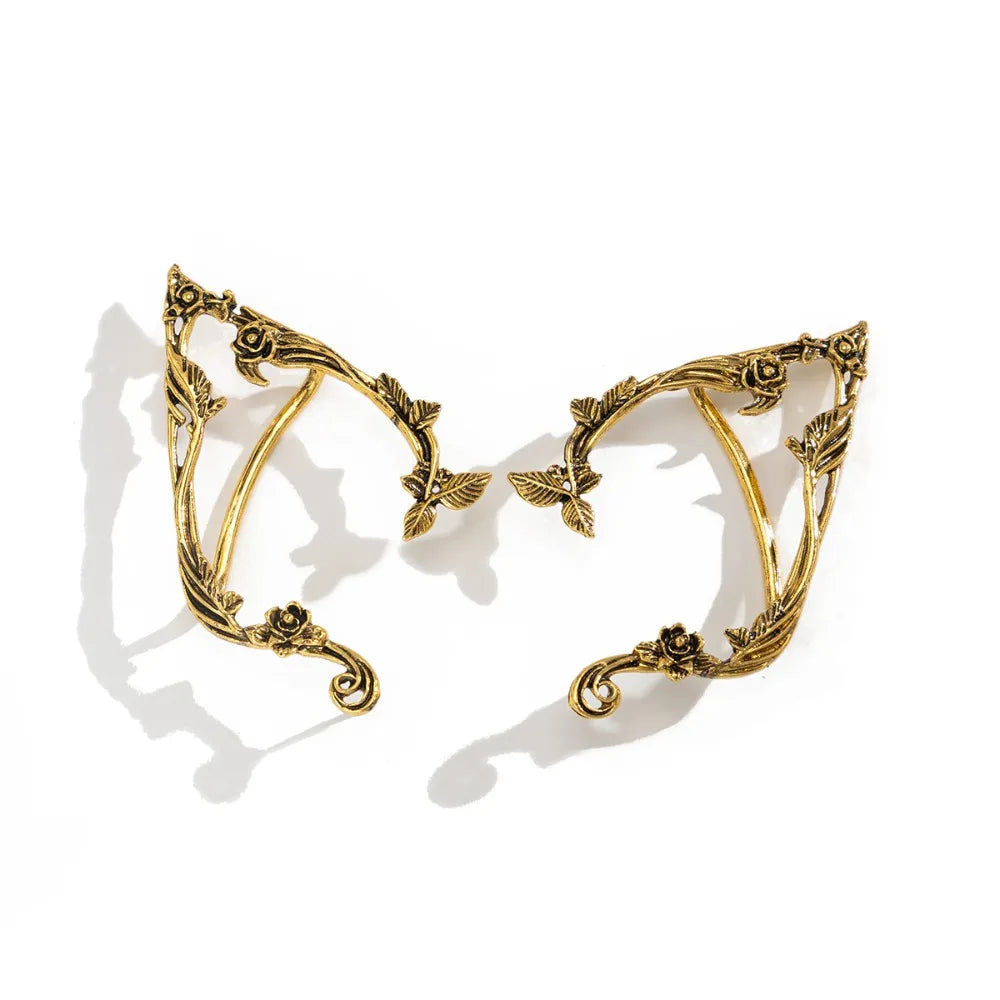 Cute Alloy Elf Ear Clip Korean Style Ear Cuff Rose Flower Hollow Ear Clips Ear Hook Jewelry Accessories Halloween