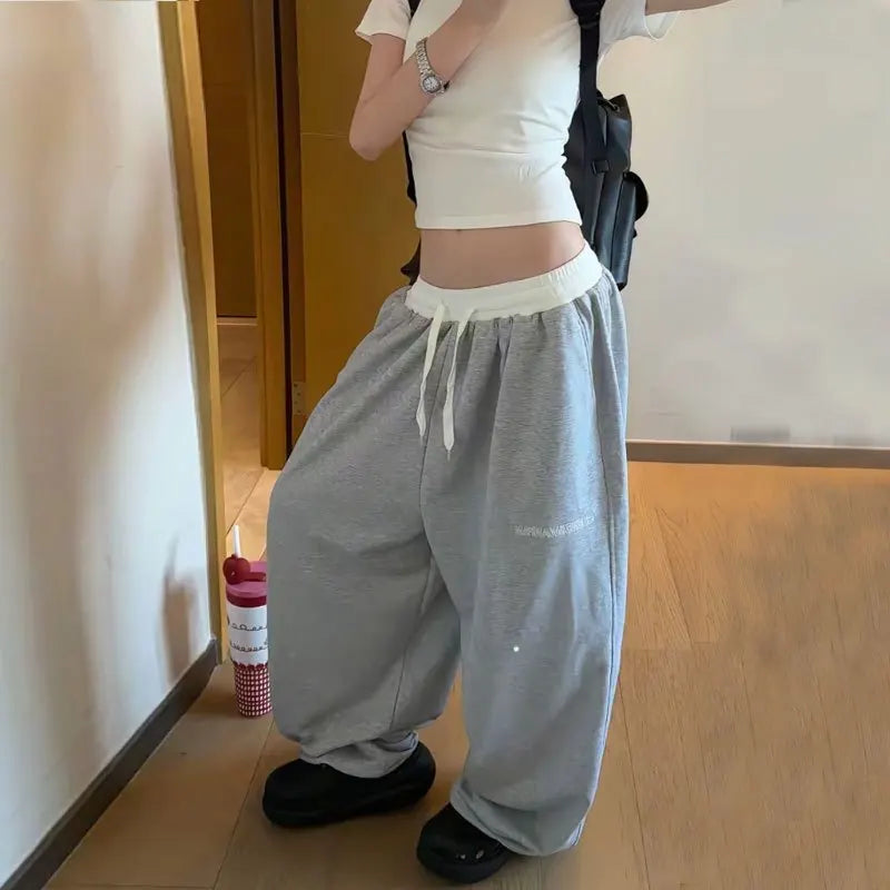 Y2k American Retro Black Hip-Hop Sweatpants Casual Oversized Streetwear Baggy Loose High Waist Wide-Leg Jogging Pants