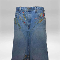 Y2K Baggy Jeans splicing Floral Seams embroidered jeans Gothic Hip Hop Harajuku Casual wide leg Jeans