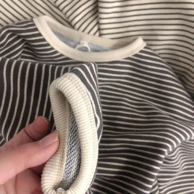 Boys Sweaters Tees Long Sleeve Korean Loose Striped Tops Children's T-shirts All-match Bottoming Girl Shirts