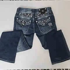 Vintage Blue Baggy Jeans High Waist Slim Flared Trousers Gothic Jeans Y2K Harajuku Hip Hop Pocket Embroidery Denim Pants
