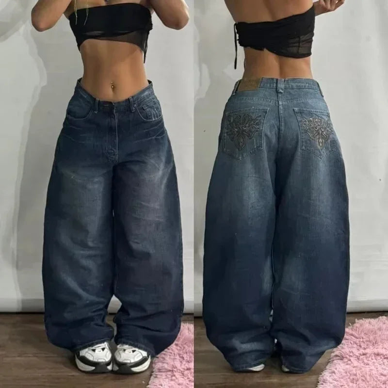Streetwear Oversized Print Baggy Jeans Y2K Harajuku Hip Hop Vintage Gothic High Waist Wide Leg Pants Trousers