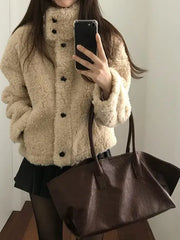 American Loose Short Lamb Wool Jacket High Street Lambswool Jacket Coat Jackets