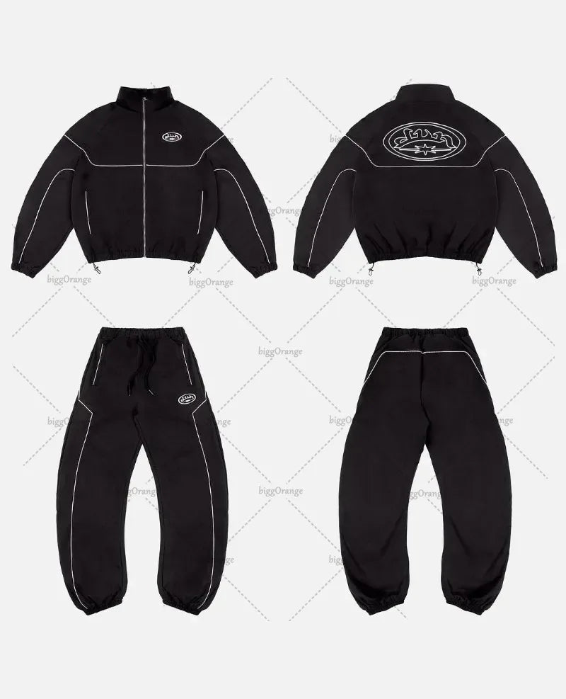 Streetwear Top high street brand striped set Y2K American gothic Harajuku casual hoodie trend loose sweatshirt