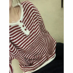 RR Korean Casual Sweaters Loose Striped Sweater Elegant Pullover O Neck Sweaters Ladies
