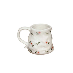 Retro floral cup, ceramic cup, hand-squeezed irregular cup, coffee cup, milk cup, water cup, high-value cup