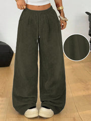 Retro Corduroy Cargo Pants Casual Drawstring Straight Sports Pants Drape Daily Commuting Wide Leg Pants