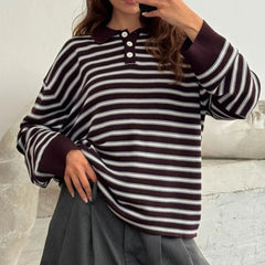y2k Vintage Rib Knitted Striped Collared Sweater Loose Long Sleeve Pullover Knit Tops Casual Sweatirt Clothes
