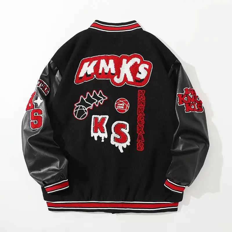 American Letter Flocking Baseball Uniform Jacket Y2K Retro Vintage Lovers Motorcycle