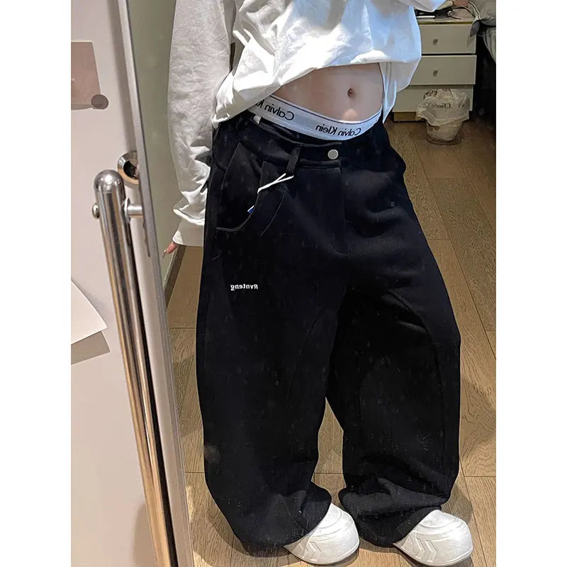 Vintage Y2K 2000s Parachute Grey Pants Harajuku Streetwear Letter Wide Leg Oversize Pockets Baggy Cargo Sweatpants