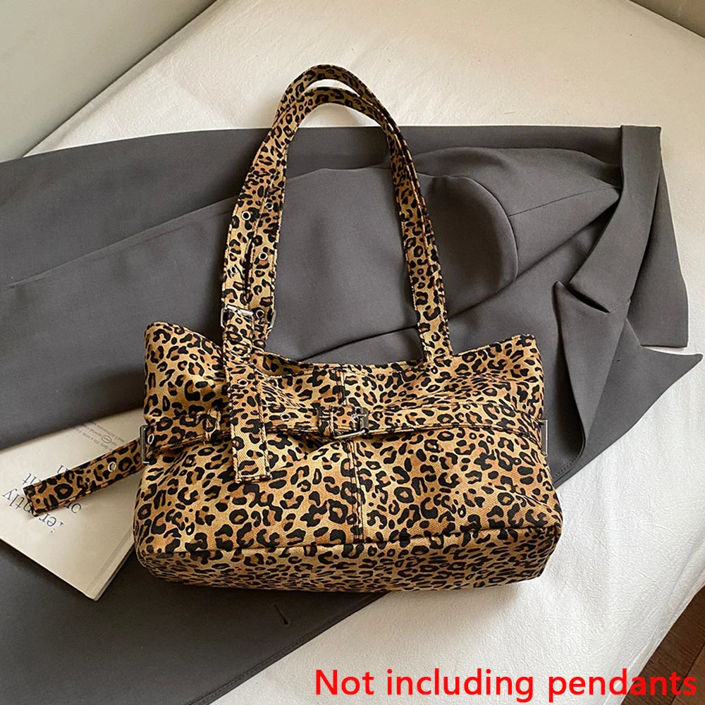 Casual Large-Capacity Leopard Print Bag Lightweight Versatile Shoulder Bag Relaxed Commuting Tote Bag