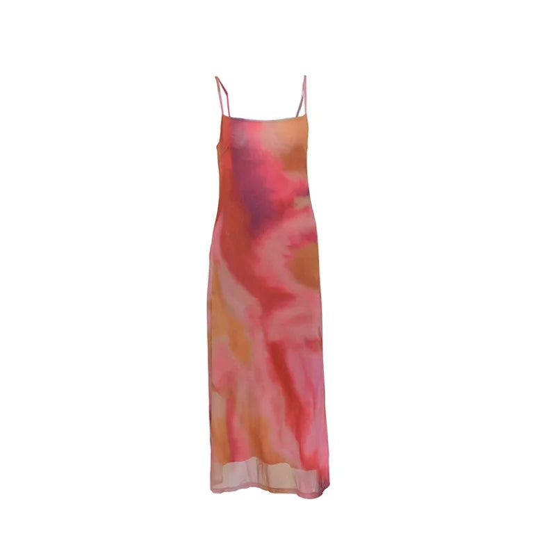 Dress Streetwear Strap Sleeveless Blue Print Dresses Casual Slim Club Party Elegant Dresses Female