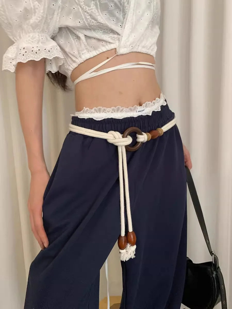 Bohemian Folk Style Braided Waist Rope Nvchan Ring Bead Design With Skirt Pants Decorative Belt