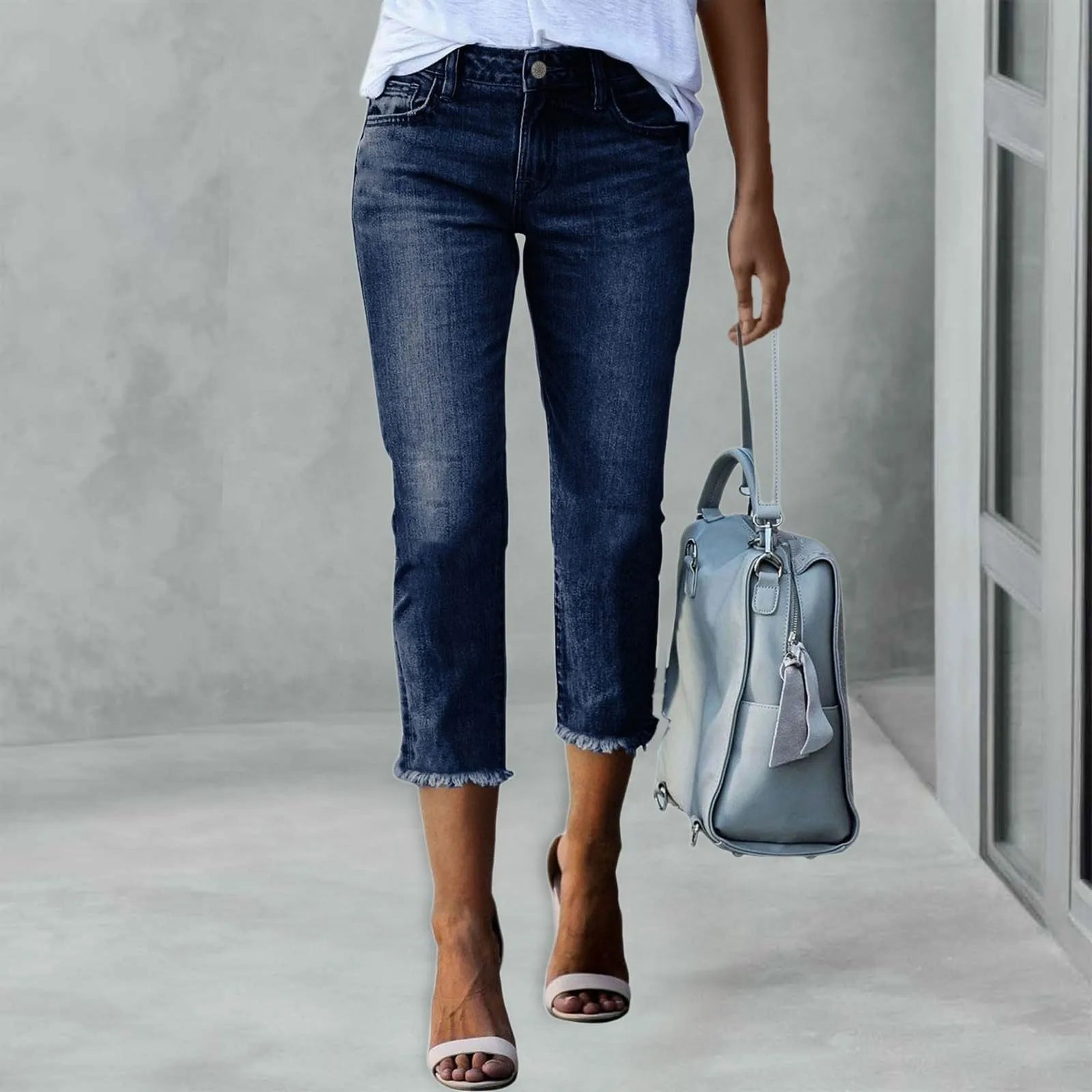 Ladies'able Slim Fitting Ripped Trendy Jeans Streetwear Casual Distressed Stretchy Denim Pants