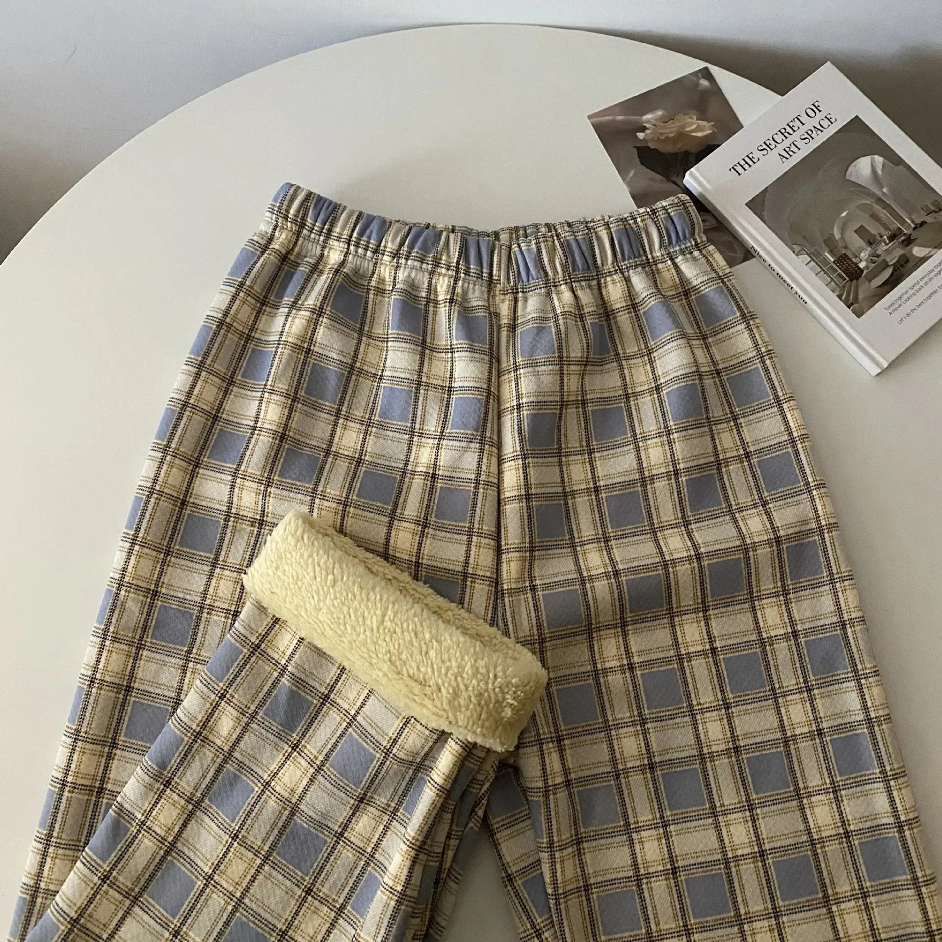 High Waist Fleece Lined Wide Leg Pants Comfortable Casual Korean Style Home Wear Slimming Trousers