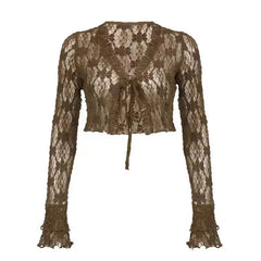 Y2k American Girl Three Piece Skirt Suit Lace Maillard Color High Street Design Cardigan Suspender Versatile