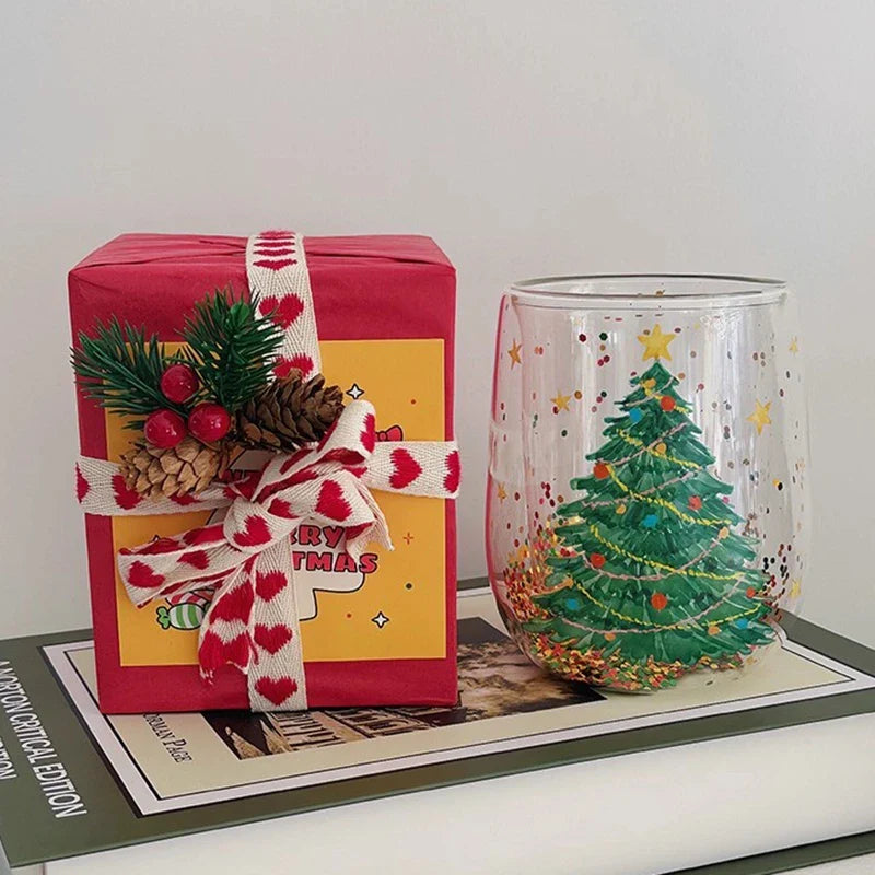 Christmas Glass Cups Decorative Water Bottle Cold Coffee Mugs Kitchen Cup Desk Accessorie Christmas Drinkware