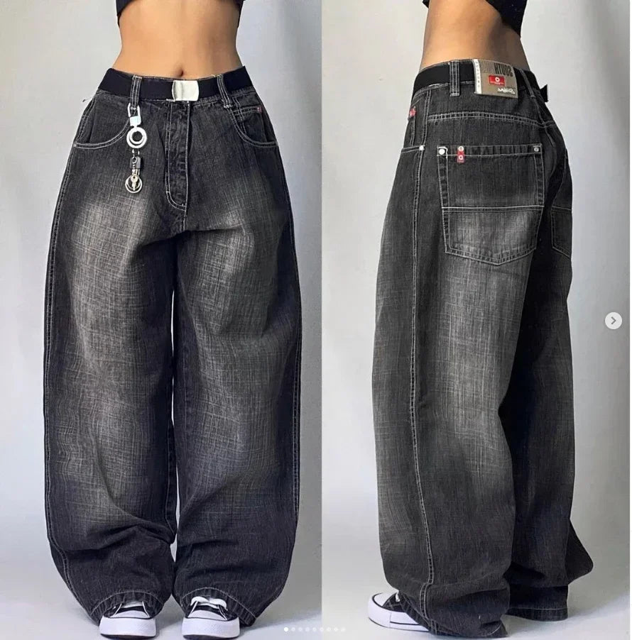 Y2K Street Jeans Harajuku Hip Hop Retro Loose Red Stripe Printing BaggyJeans Pants Gothic Wide Trousers