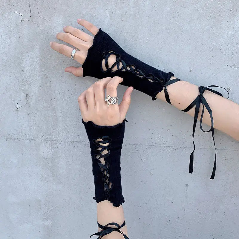 Lolita Gloves Ballet Style White Lace Sleeves Thin Sunscreen Spicy Y2K Girl Strap Gloves