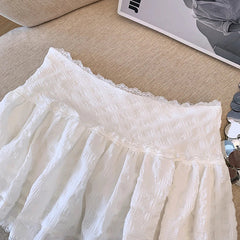 Balletcore Ruffled Mini Skirt with Lace Trim Low Rise Tiered White Skirt TeenGirl Y2K Goth Outfit