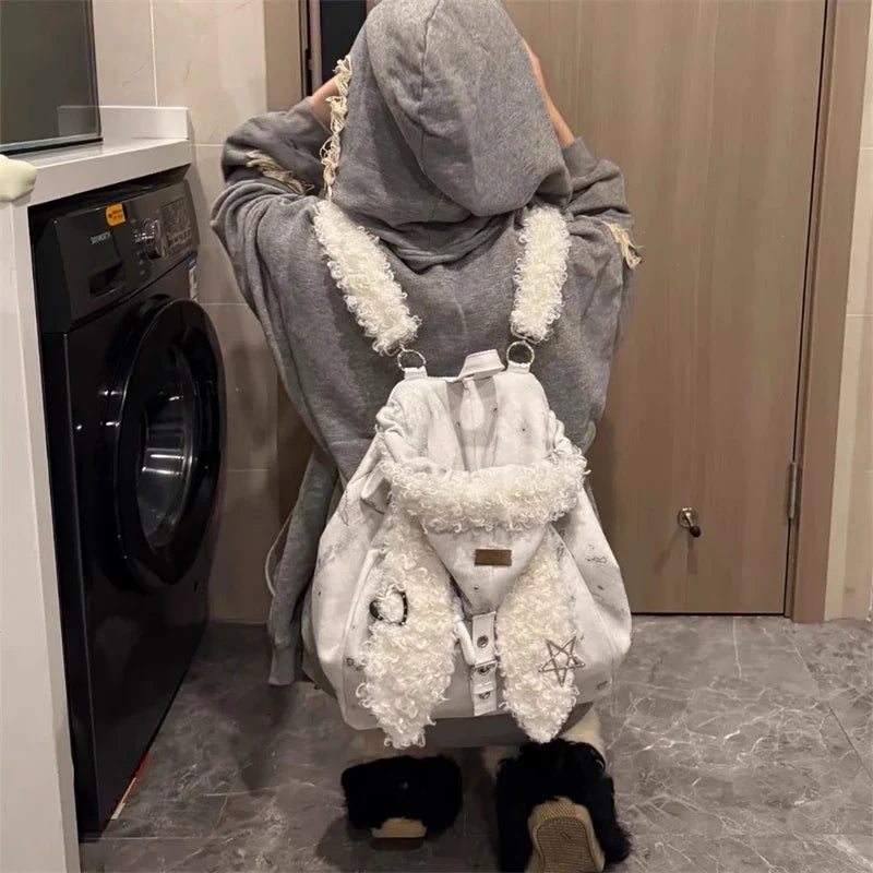 Cute Rabbit Ear Plush Backpack