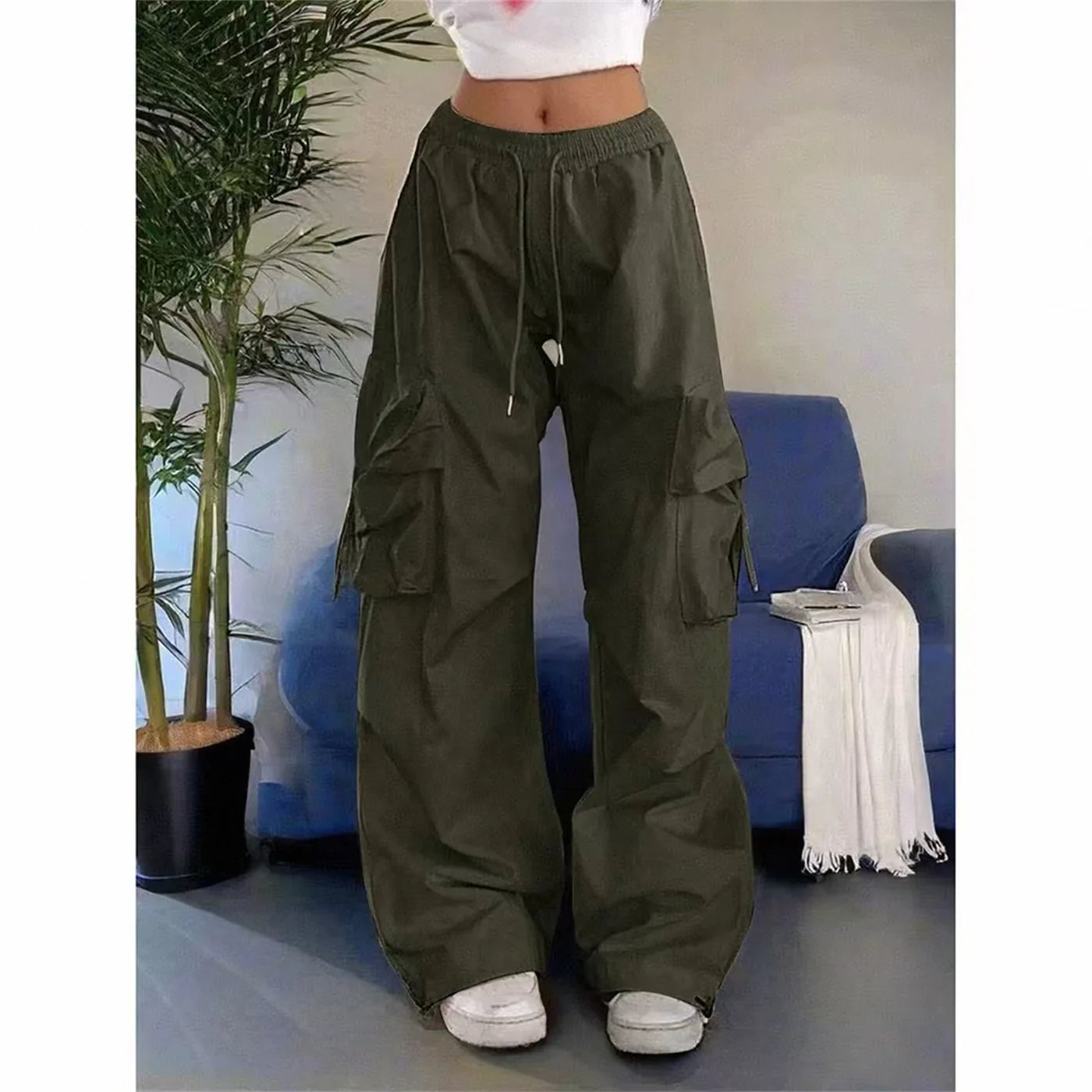Oversized Pocket High Street Pant Black Vintage High Waist Pants Retro Casual Streetwear Loose Jogger Trousers