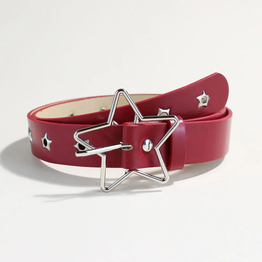 Y2K Punk Star Eyelet Black Rivet Belt Goth Pu Leather Belts
