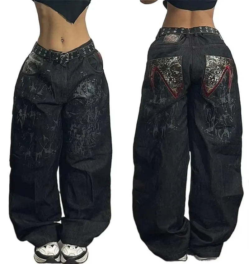 American Trend Retro Hip-hop Embroidery Pattern Baggy Jeans