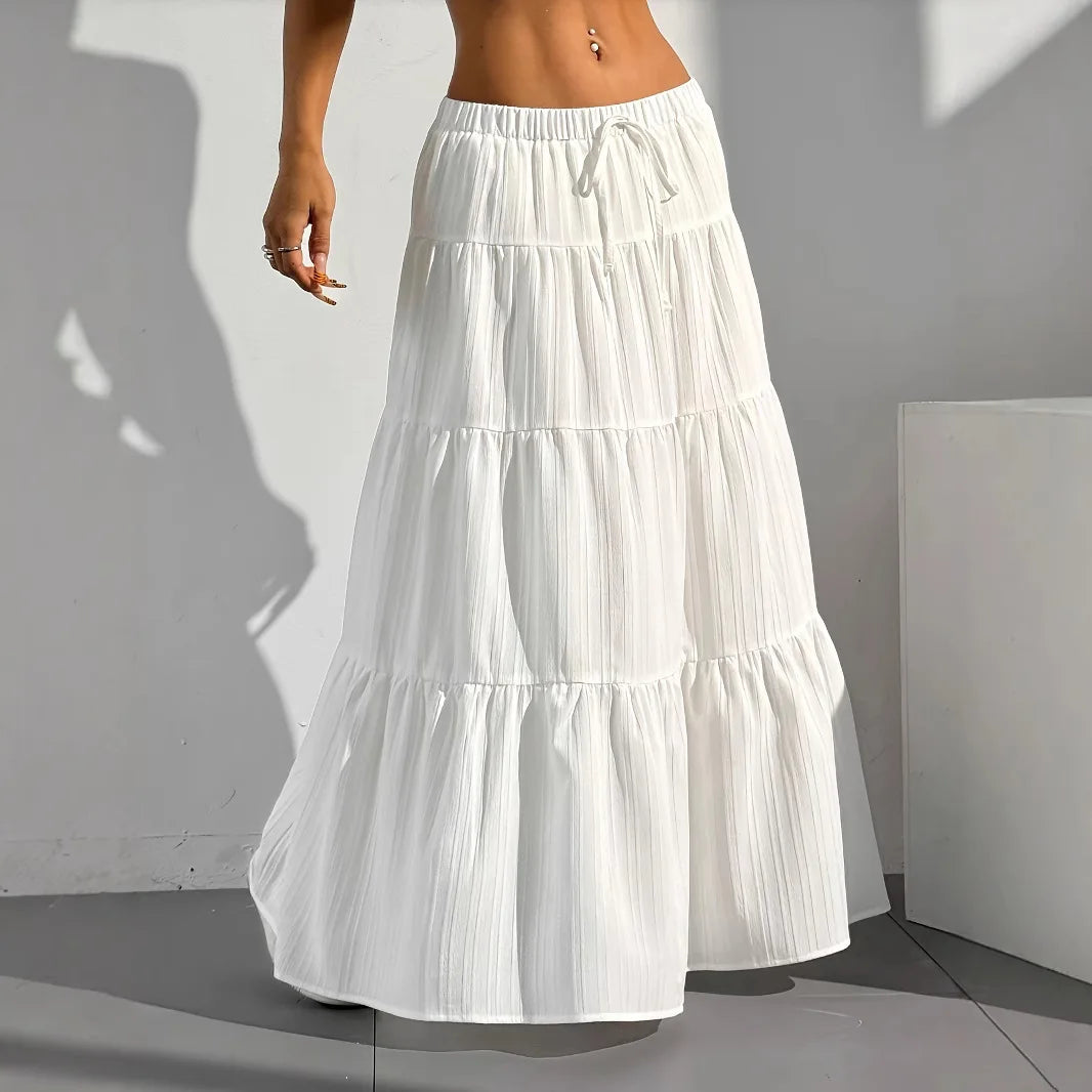 SpringHalf length Skirt with Strap Splicing Large Swing Skirt Loose Long Skirt Wear
